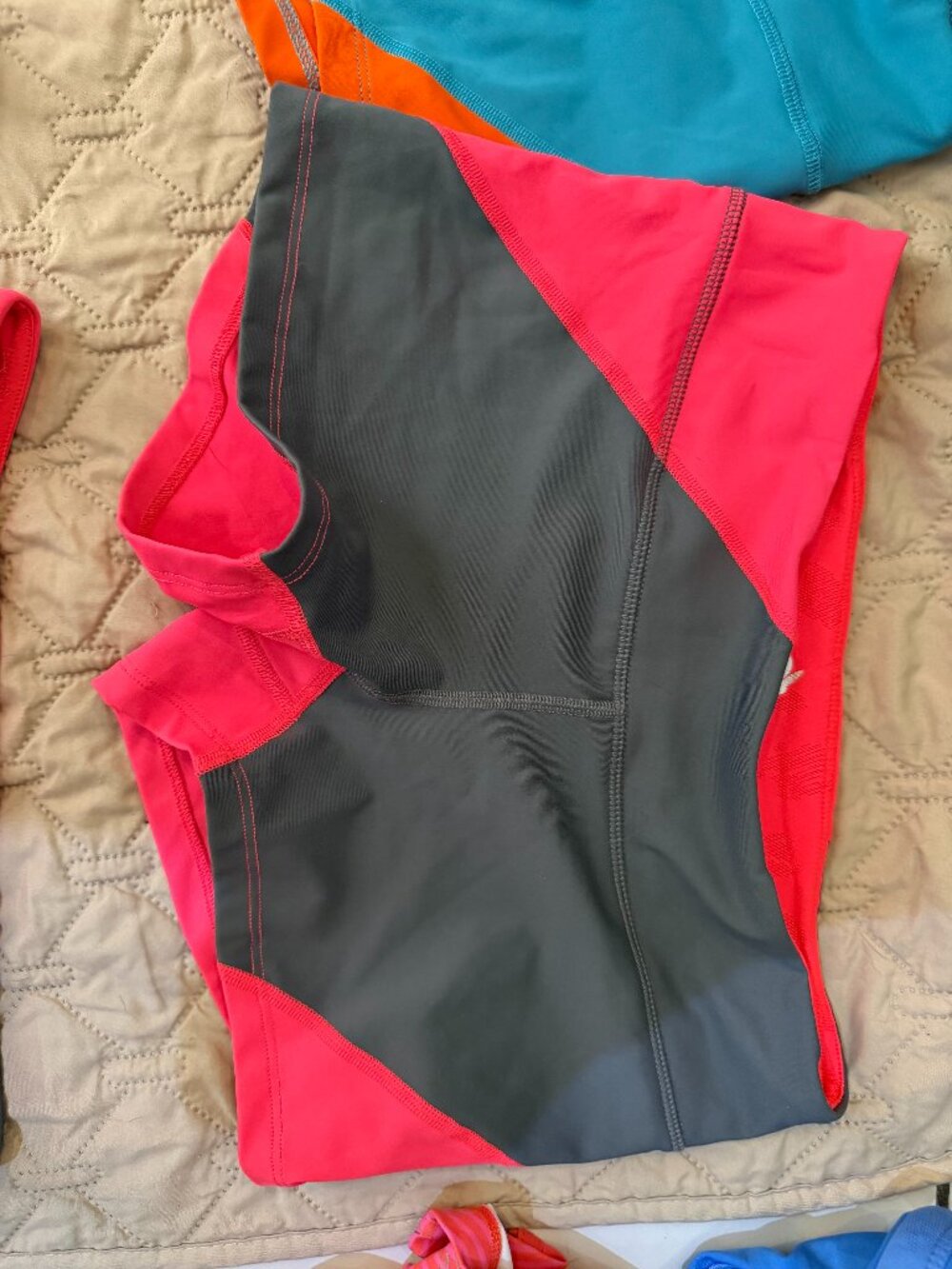 Medium pink and grey rabbit racing spandex shorts